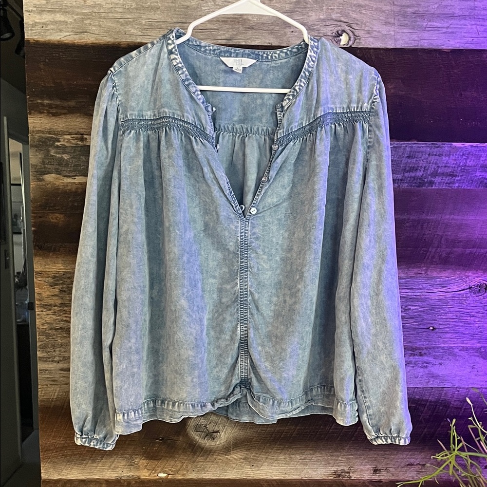 Time and Tru Light Blue Denim Blouse